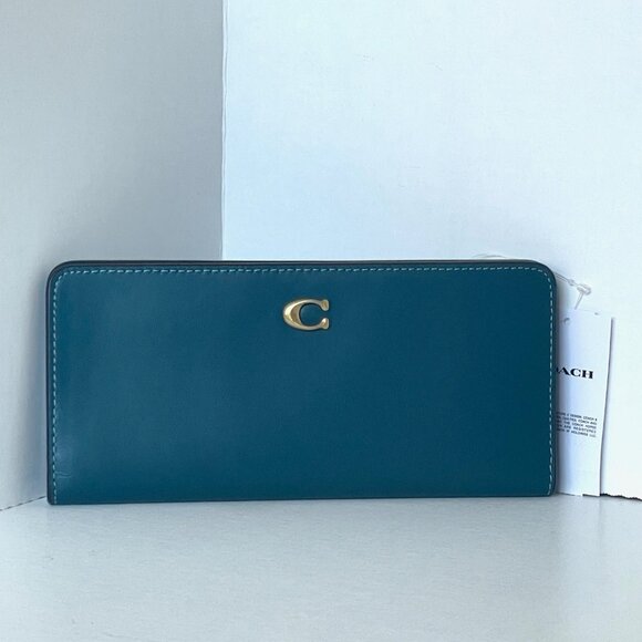Coach Essential Slim Wallet Marine Blue Calf Leather Phone Wristlet Women’s - Picture 2 of 10